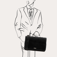 Load image into Gallery viewer, Tuscany Leather Black Multi Compartment TL SMART Briefcase with Flap
