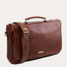 Load image into Gallery viewer, Tuscany Leather Brown Multi Compartment TL SMART Briefcase with Flap
