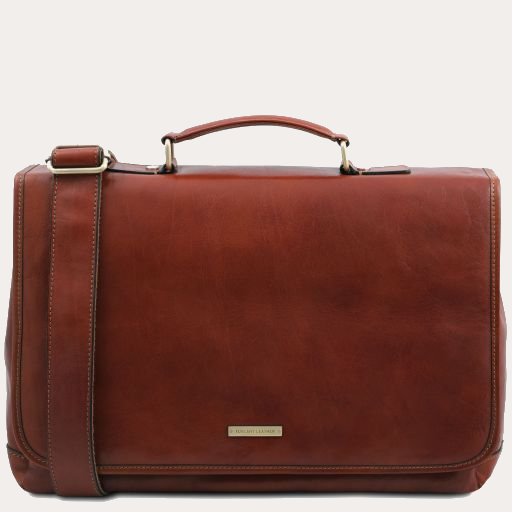 Tuscany Leather Brown Multi Compartment TL SMART Briefcase with Flap