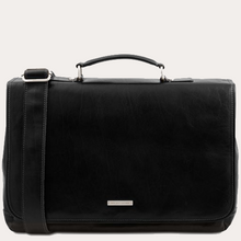 Load image into Gallery viewer, Tuscany Leather Black Multi Compartment TL SMART Briefcase with Flap
