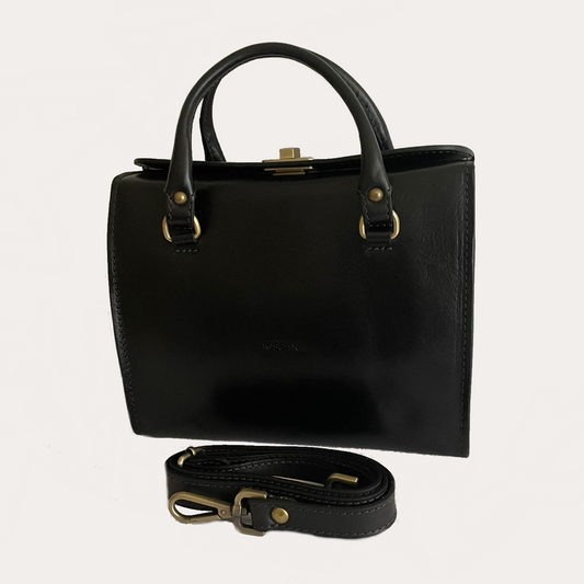 Black Leather Bag with Handles