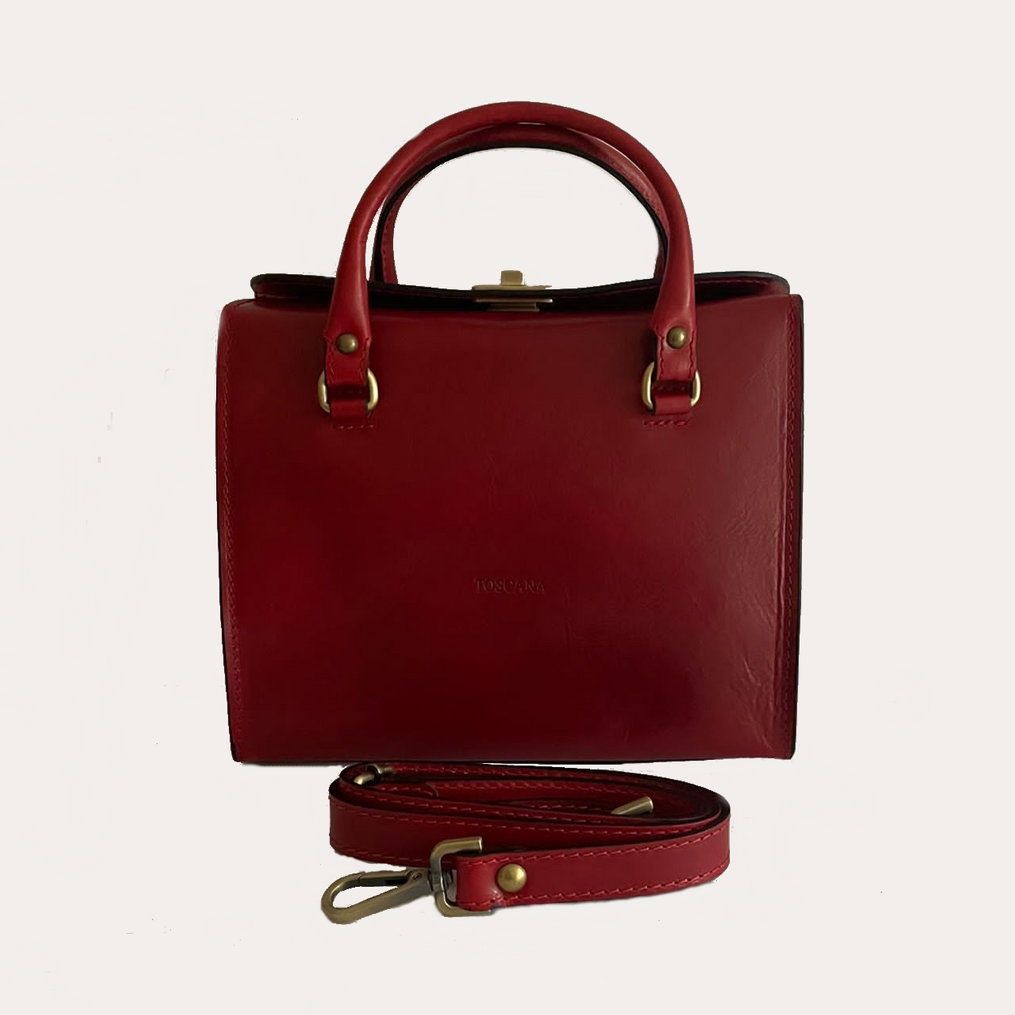 Red Leather Bag with Handles