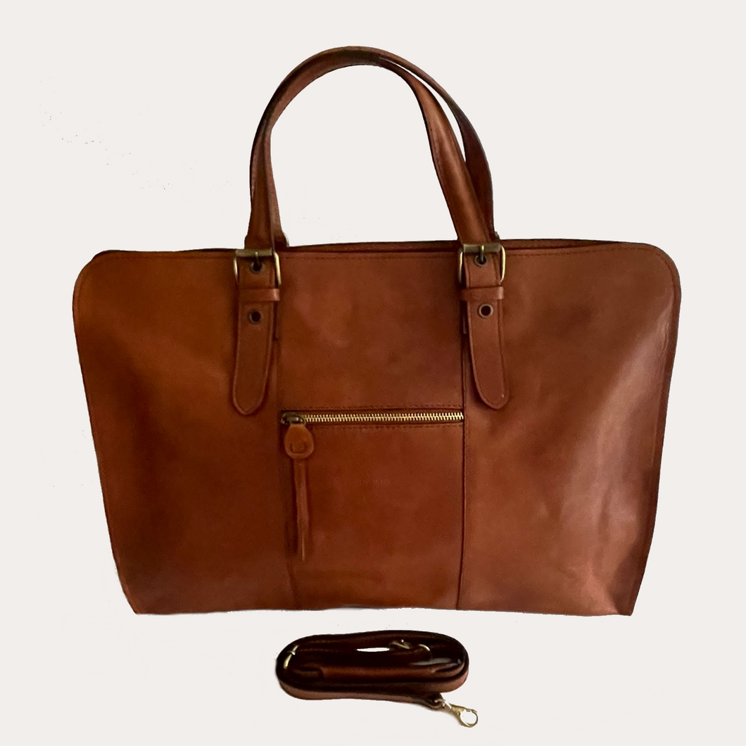 Ladies Cognac Leather Weekend Bag