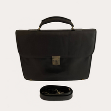 Load image into Gallery viewer, Black Vegetable Tanned Leather Briefcase

