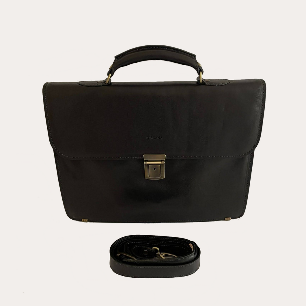 Black Vegetable Tanned Leather Briefcase