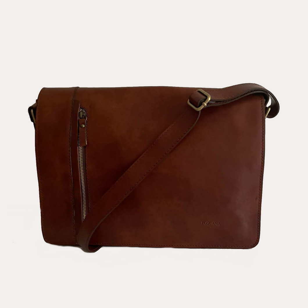 Men's Brown Leather Messenger Bag