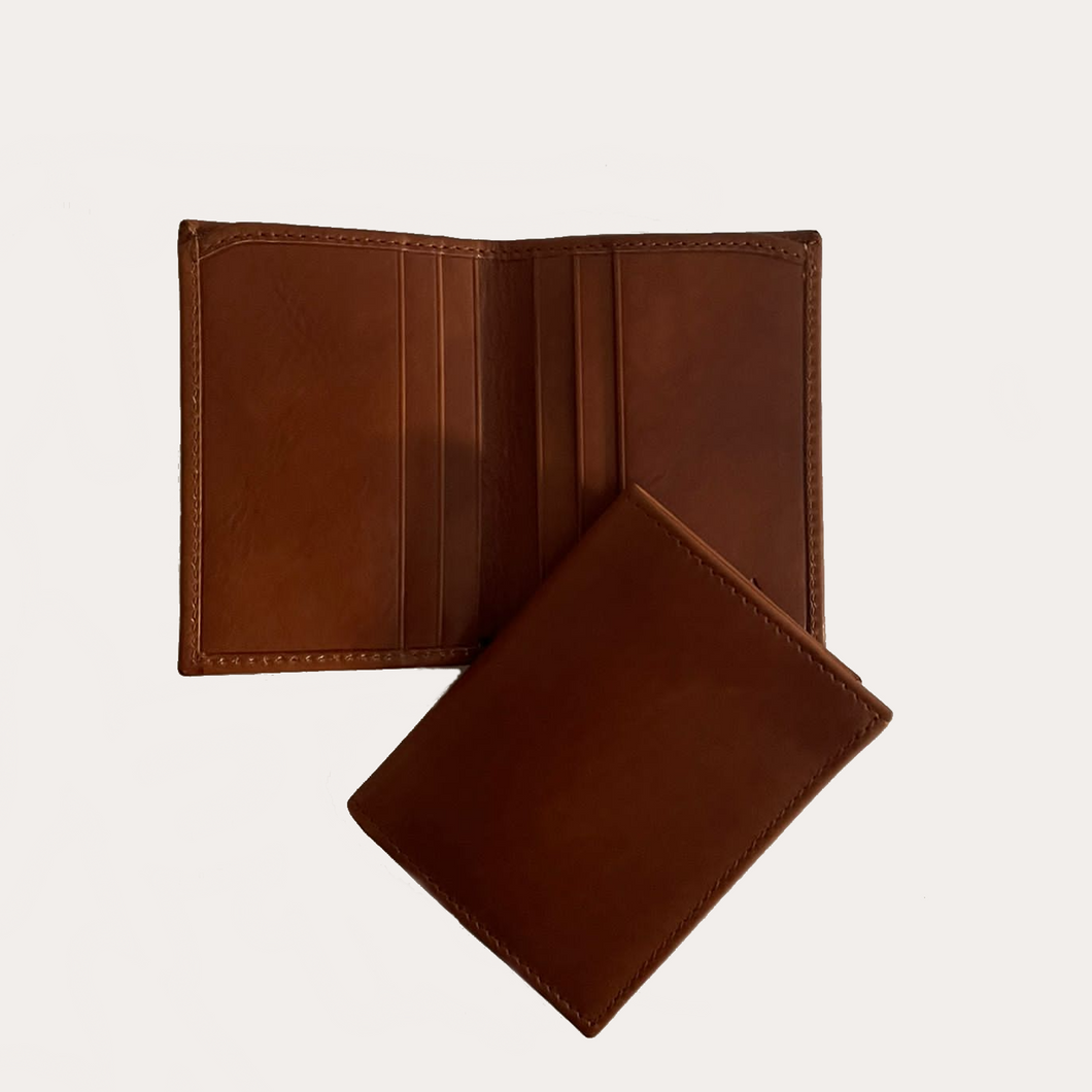 Cognac Leather Wallet-6 Credit Card Sections
