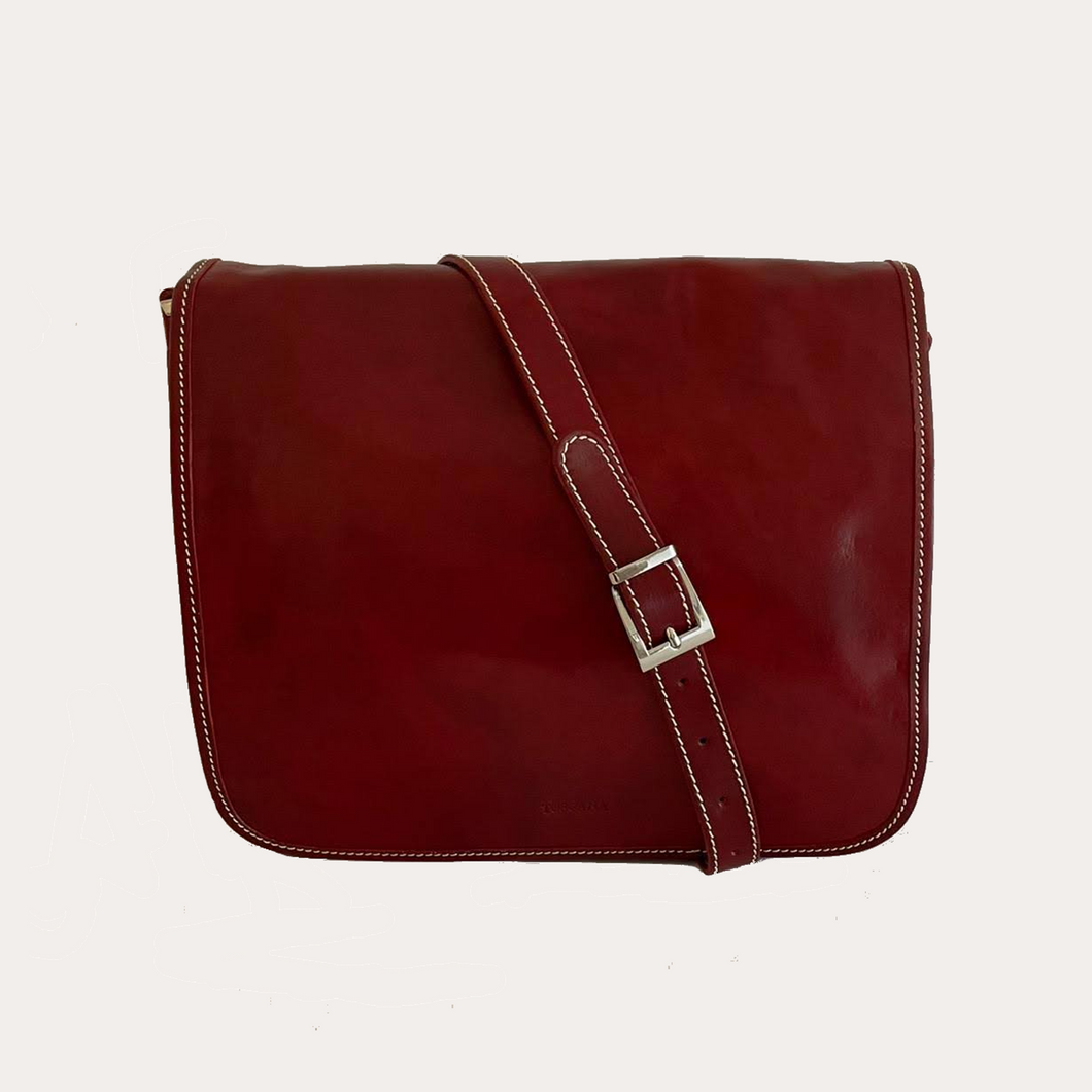 Red Vegetable Tanned Leather Messenger Bag