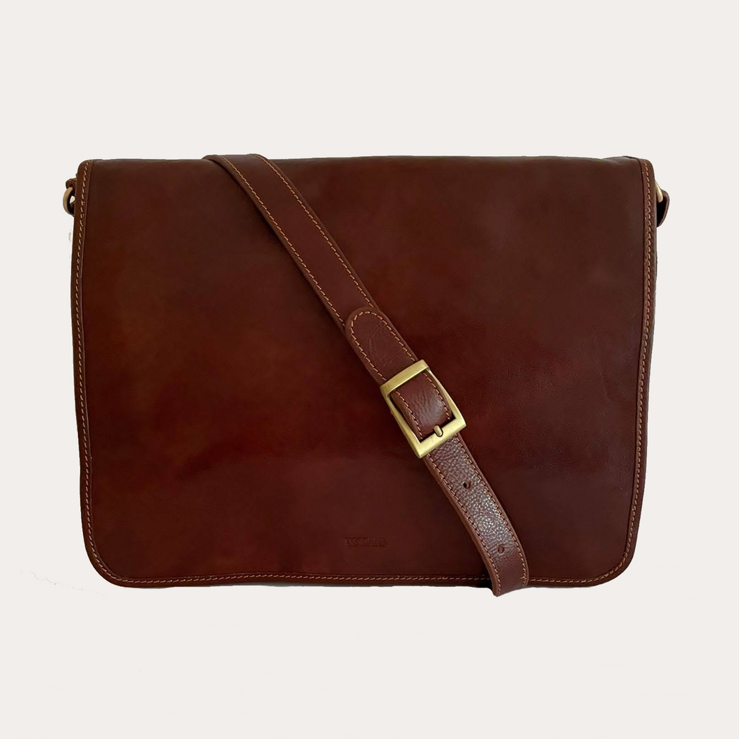Brown Vegetable Tanned Leather Messenger Bag