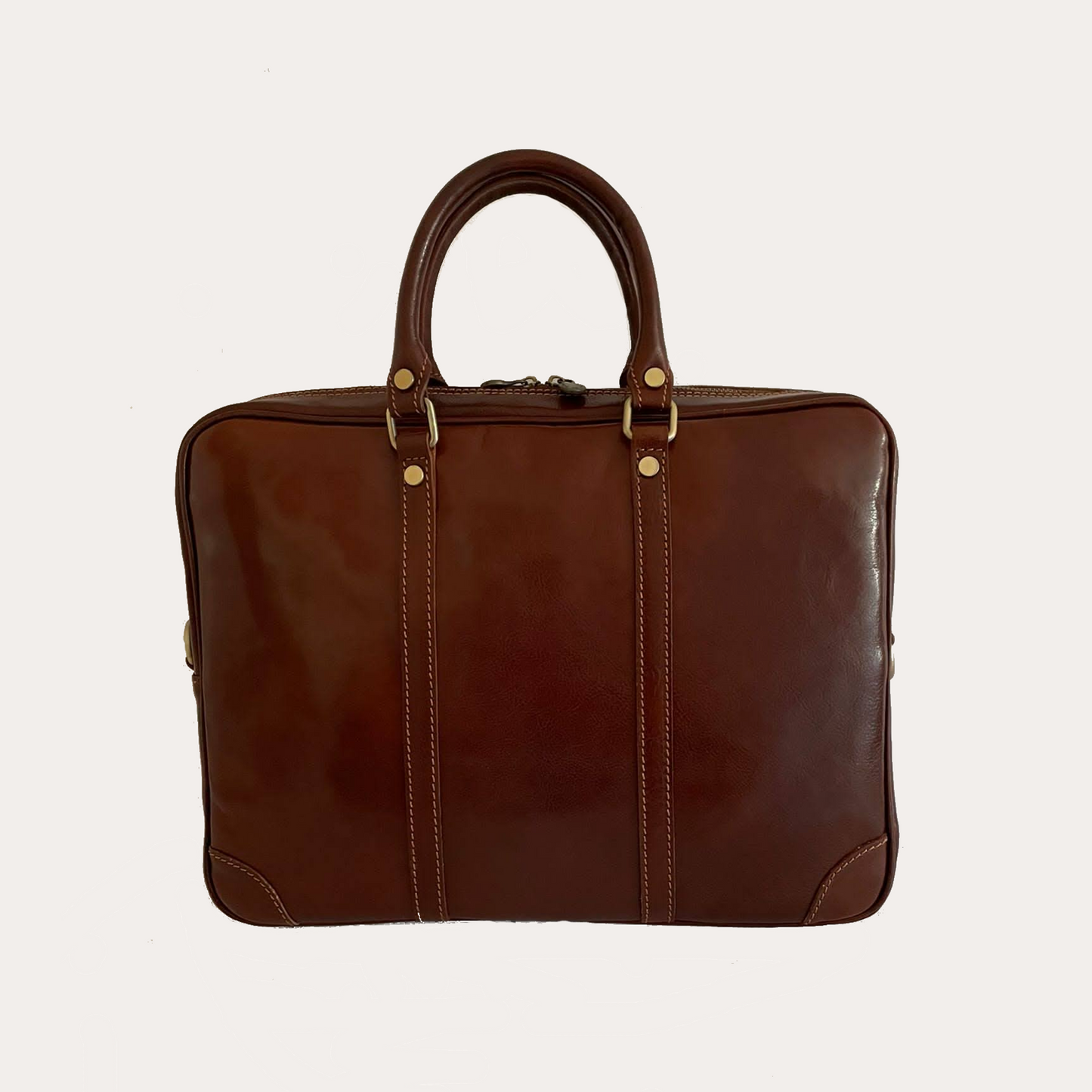 Brown Vegetable Tanned Leather Zip Top Briefcase