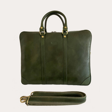 Load image into Gallery viewer, Green Vegetable Tanned Leather Zip Top Briefcase
