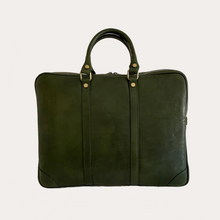 Load image into Gallery viewer, Green Vegetable Tanned Leather Zip Top Briefcase
