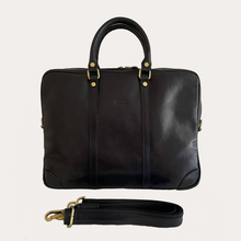 Load image into Gallery viewer, Navy Vegetable Tanned Leather Zip Top Briefcase
