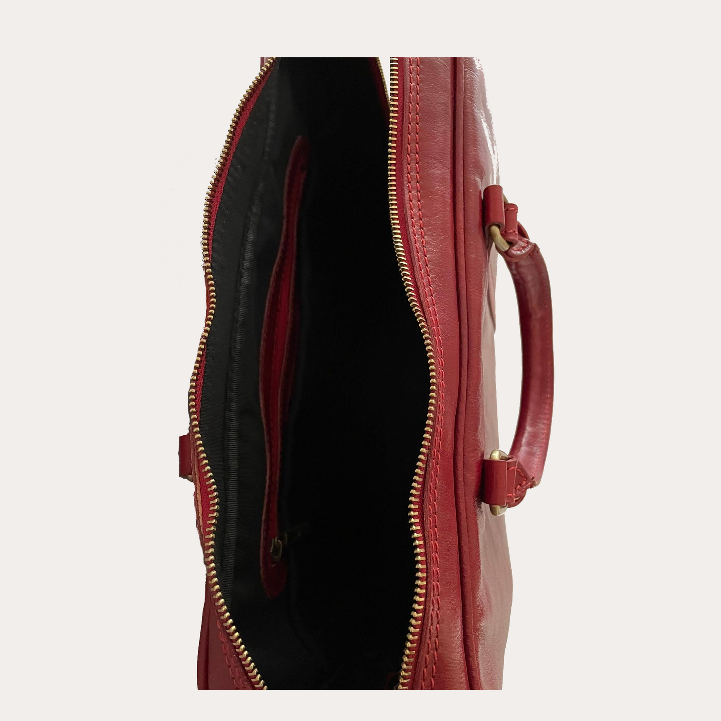 Red Vegetable Tanned Leather Zip Top Briefcase