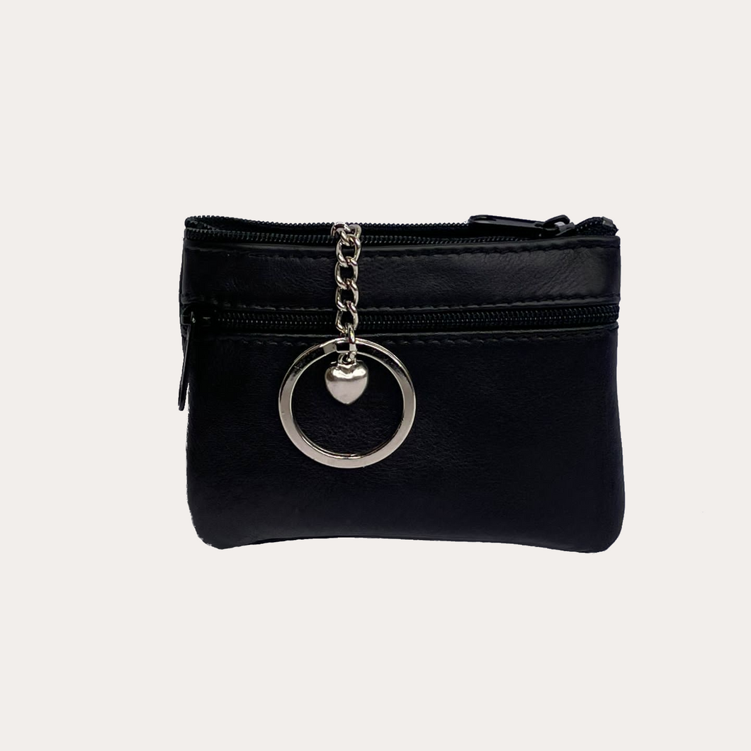 Black Leather Key Pouch with Keyring