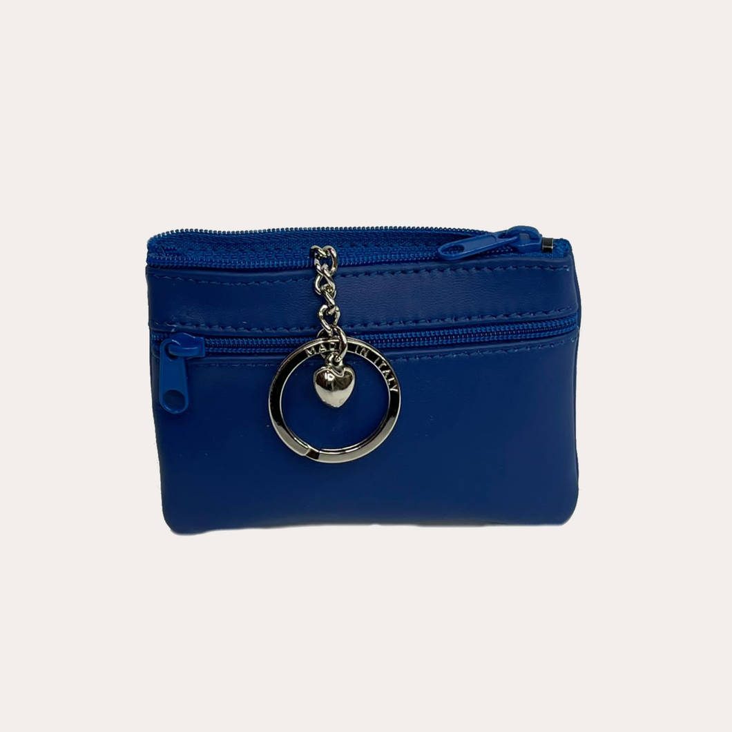 Blue Leather Key Pouch with Keyring