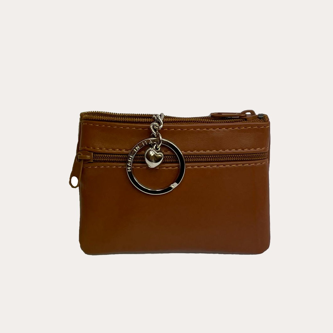 Cognac Leather Key Pouch with Keyring