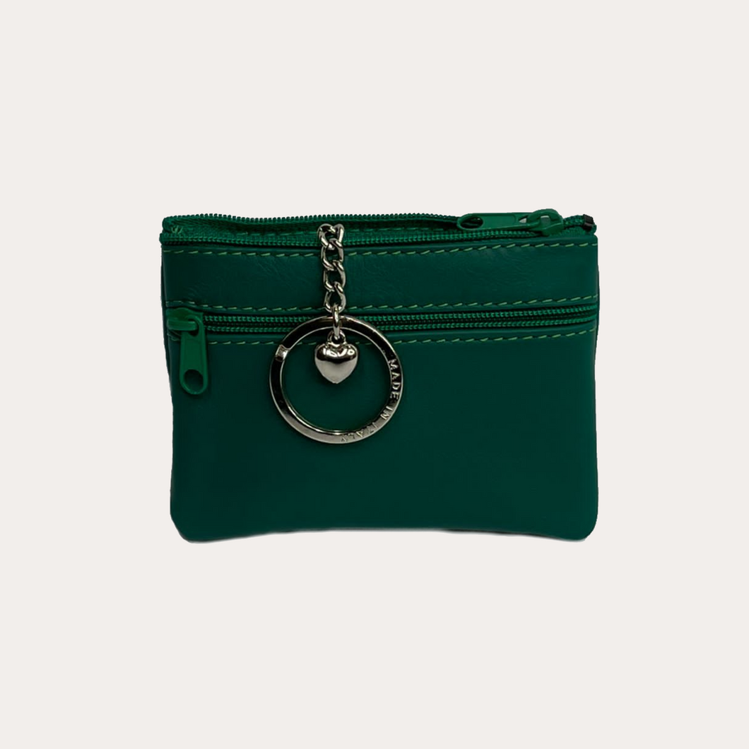Green Leather Key Pouch with Keyring