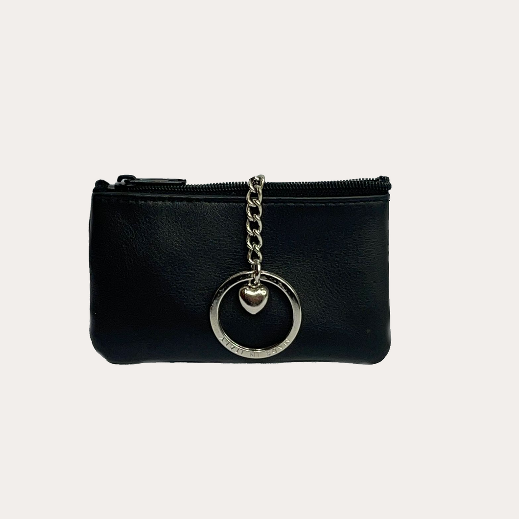 Black Leather Key Pouch with Keyring
