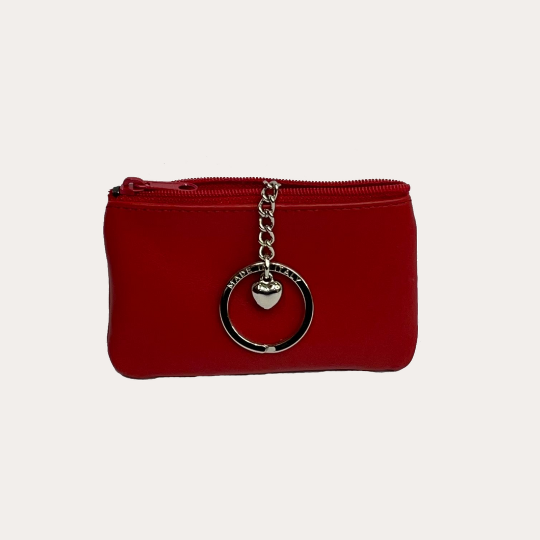 Red Leather Key Pouch with Keyring