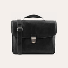 Load image into Gallery viewer, Tuscany Leather Black Leather Multi Compartment Laptop Briefcase
