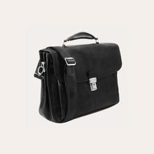 Load image into Gallery viewer, Tuscany Leather Black Leather Multi Compartment Laptop Briefcase
