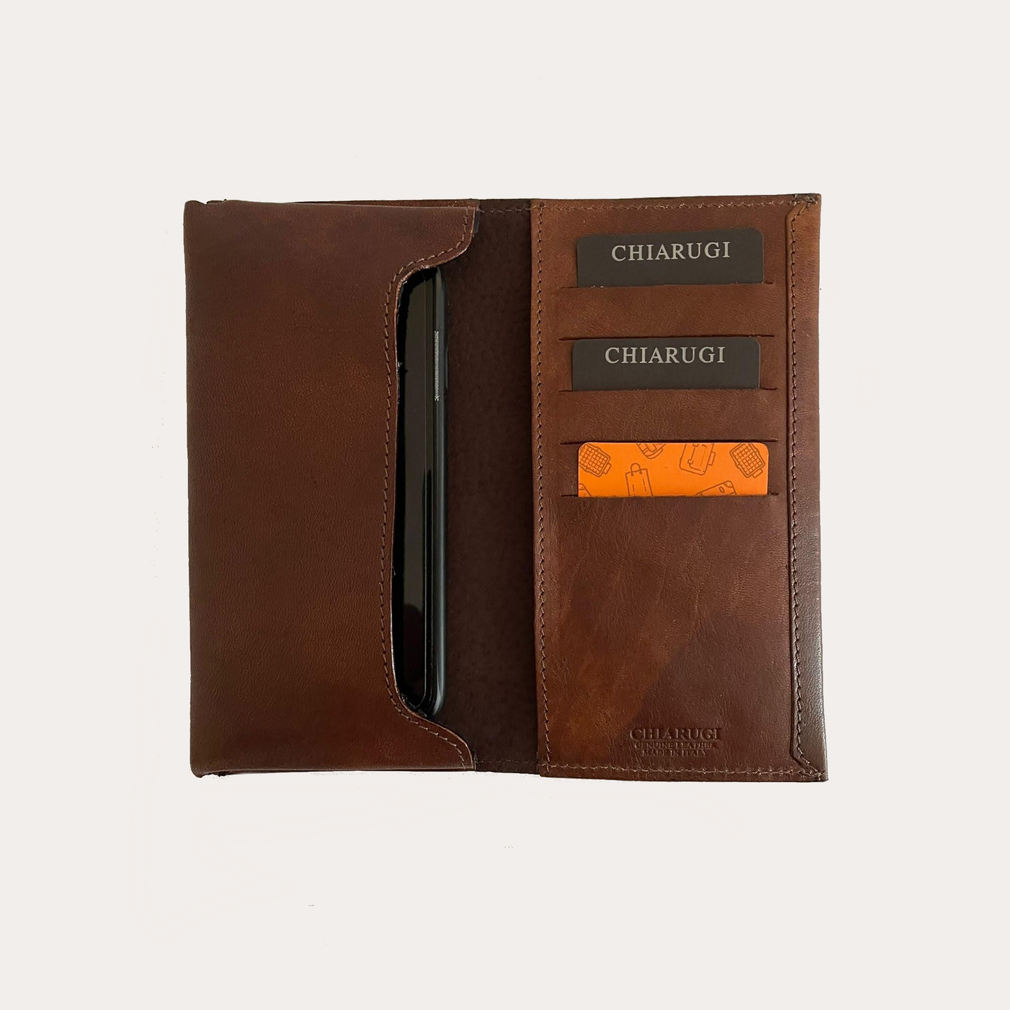 Chiarugi Brown Vintage Leather Phone Wallet