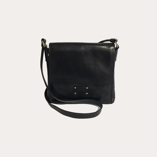 Black Leather Bag with Flap