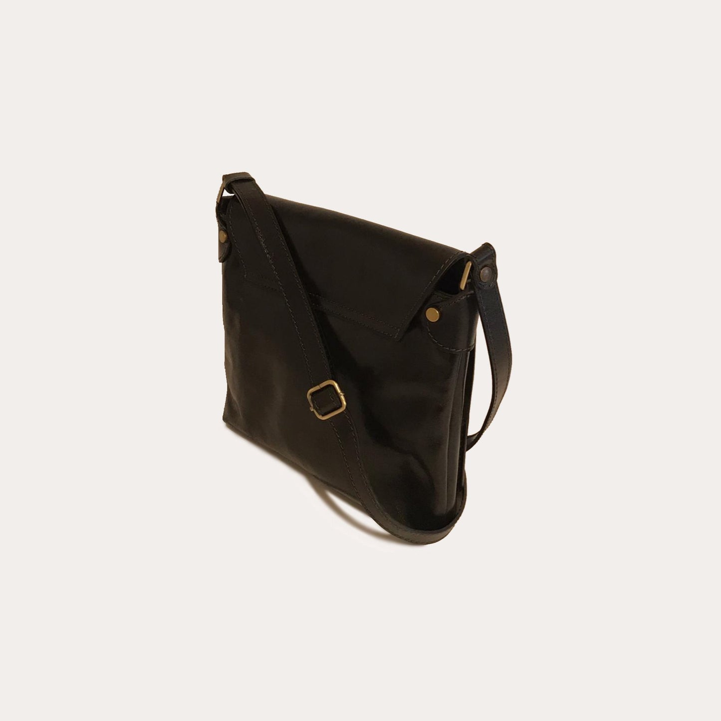 Black Leather Bag with Flap