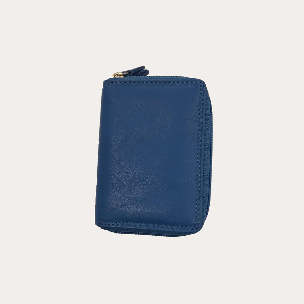 Cobalt Leather Card and Coin Holder