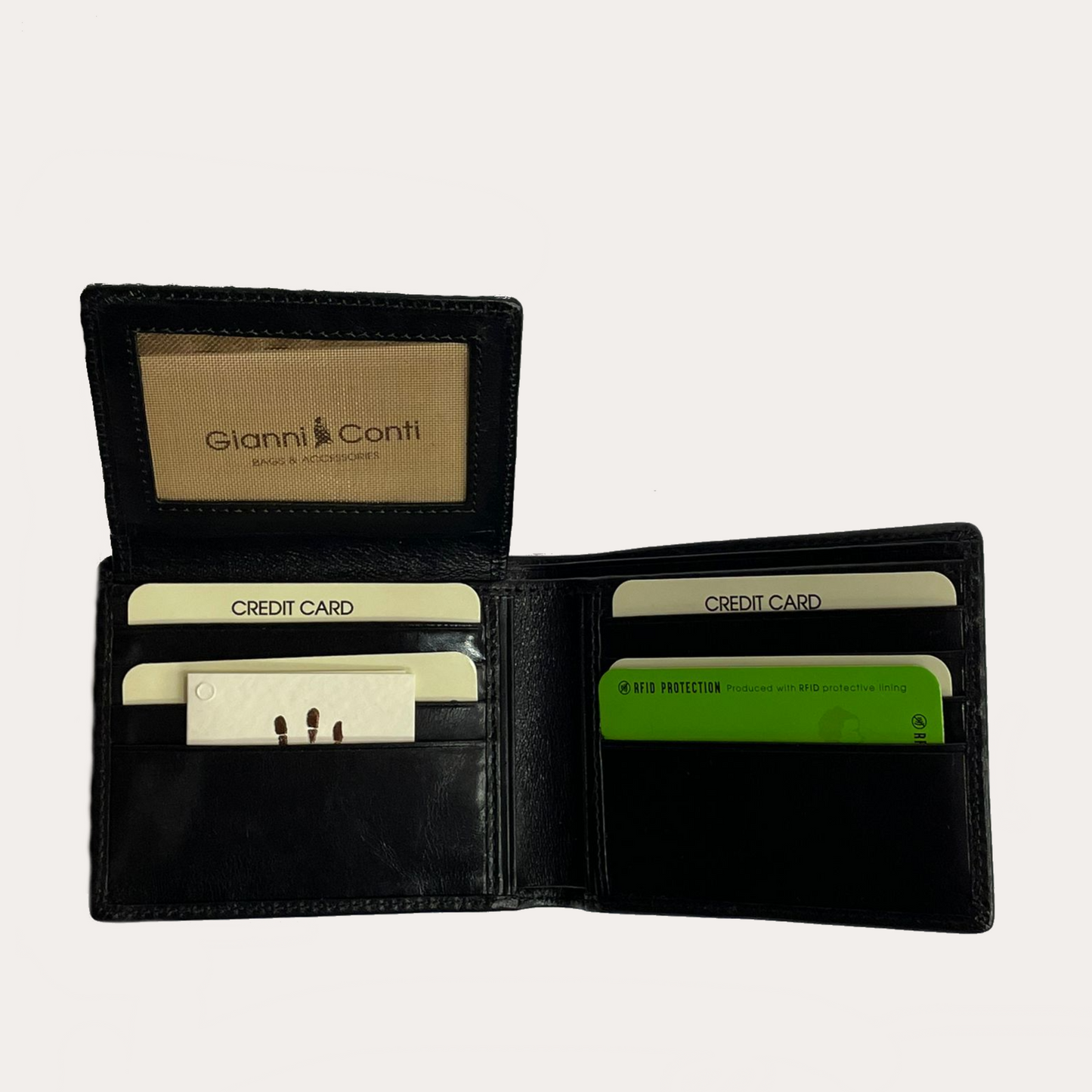 Gianni Conti Black Leather Wallet-12 credit card sections