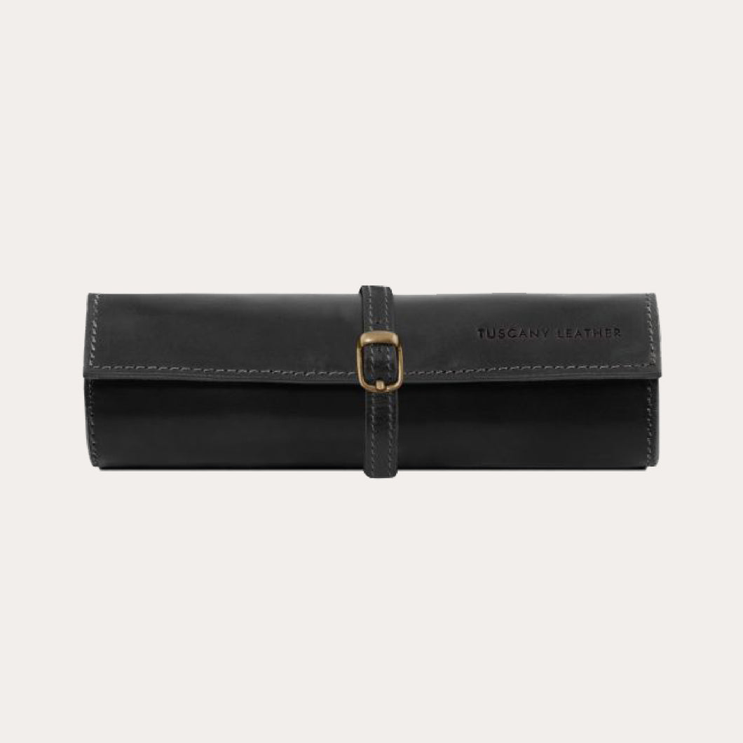 Tuscany Leather Black Leather Jewellery Roll