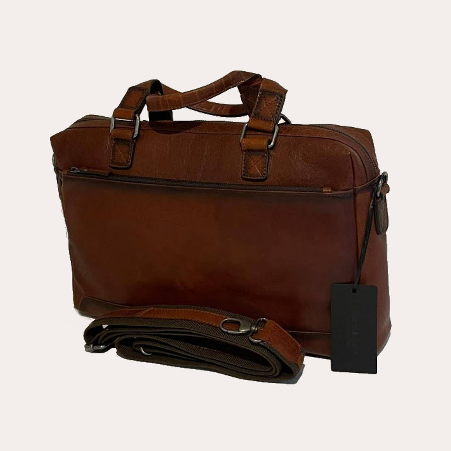 Gianni Conti Brown Leather Zip Top Briefcase