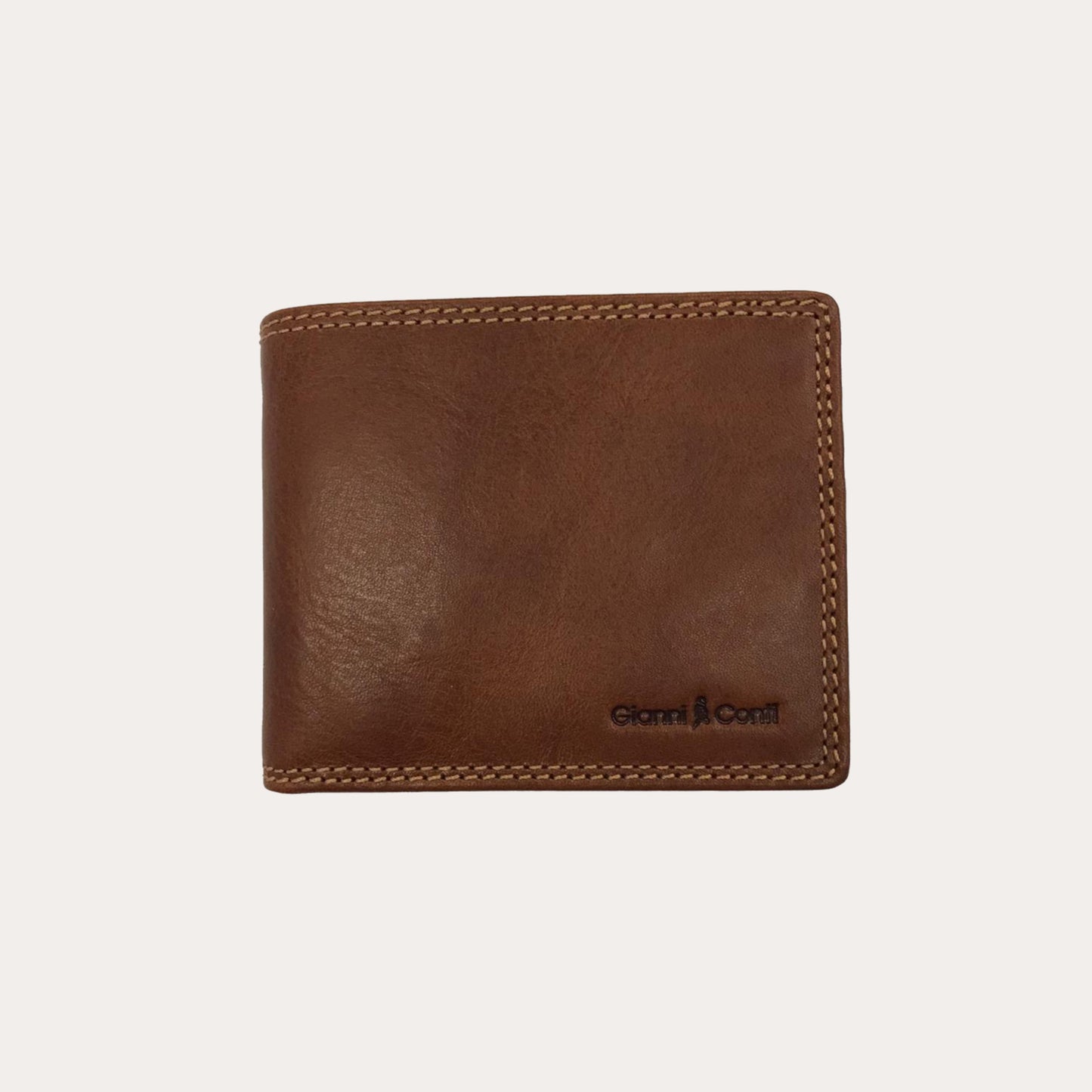 Gianni Conti Tan Leather Wallet-8 Credit Card/Coin Section