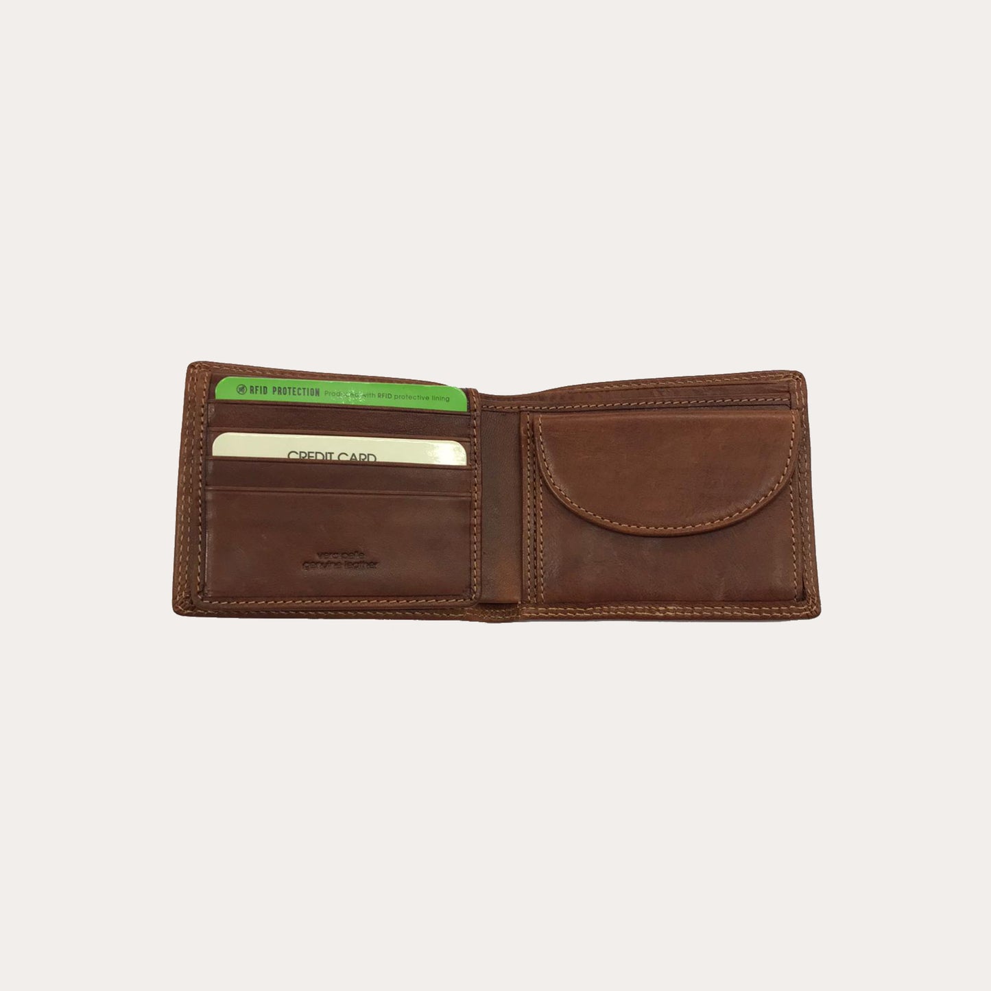 Gianni Conti Tan Leather Wallet-8 Credit Card/Coin Section