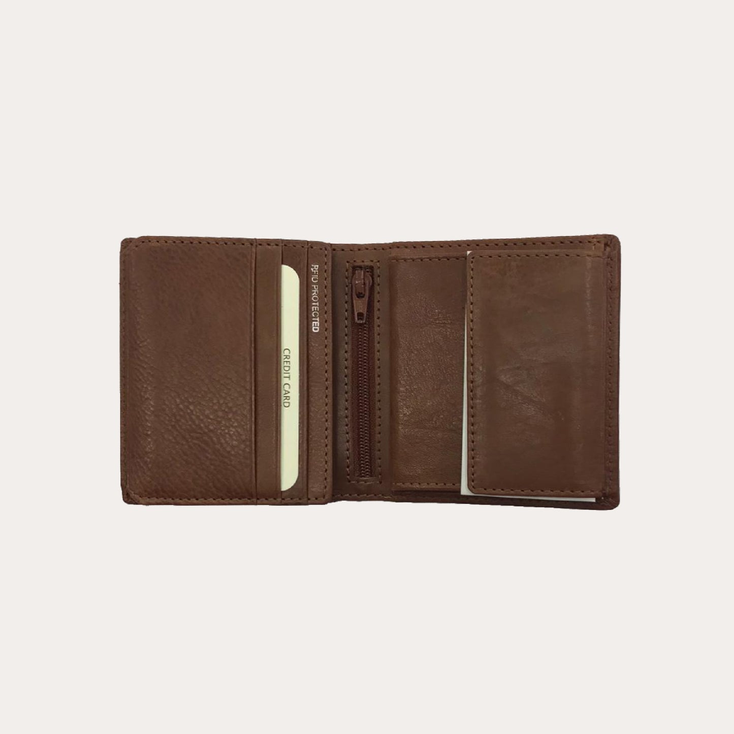 Tan Leather Wallet-6 Credit Card/Coin Section