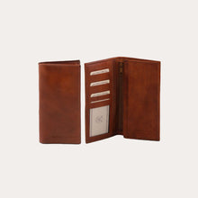 Load image into Gallery viewer, Tuscany Leather Vertical 2 Fold Brown Leather Wallet
