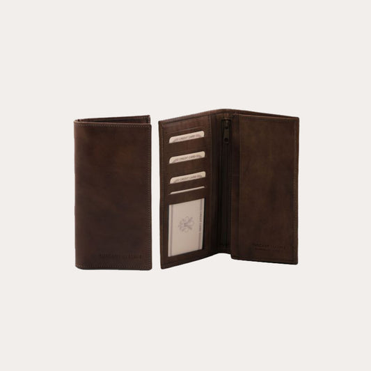 Tuscany Leather Vertical 2 Fold Dark Brown Leather Wallet