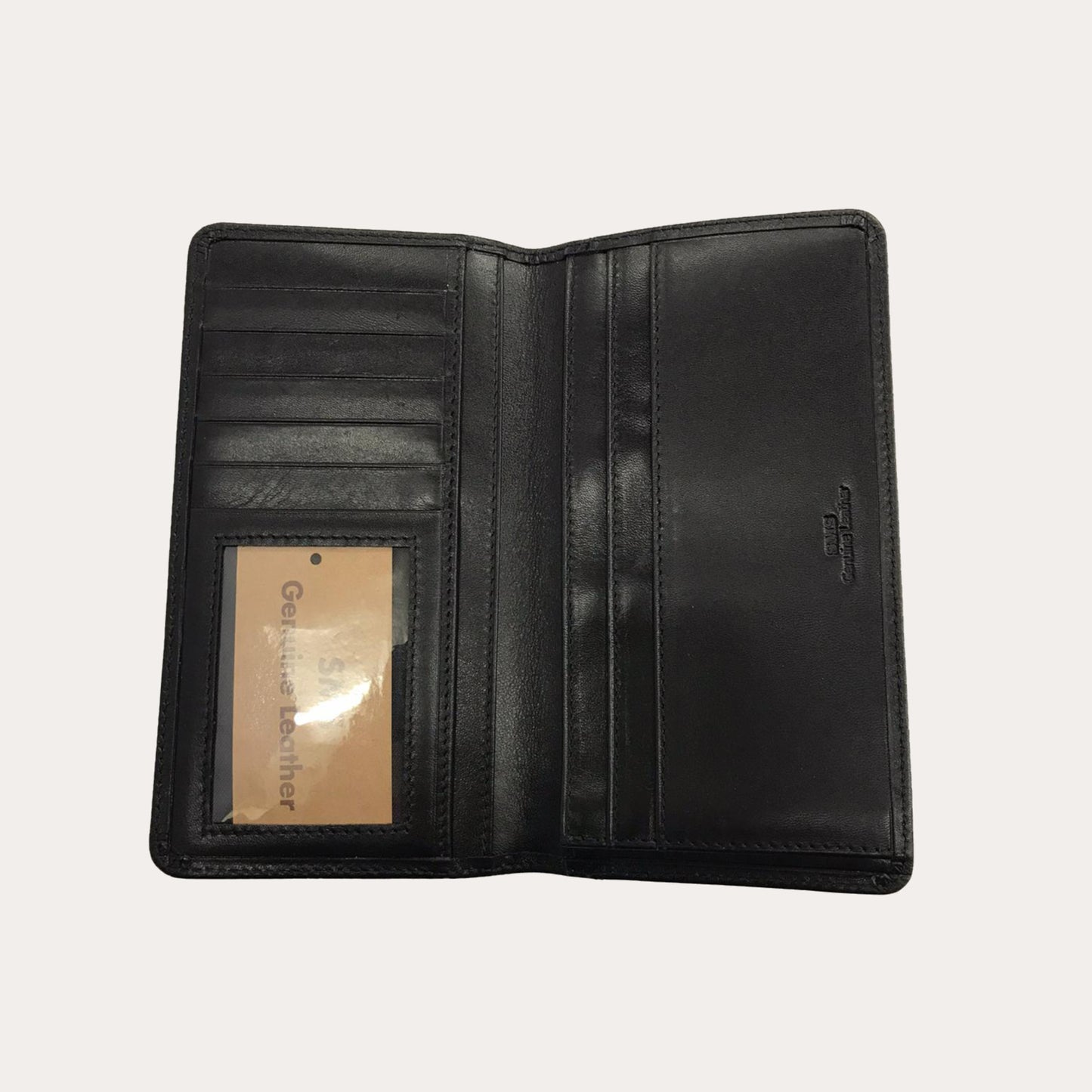 Long Black Leather Wallet-5 Credit Card Sections