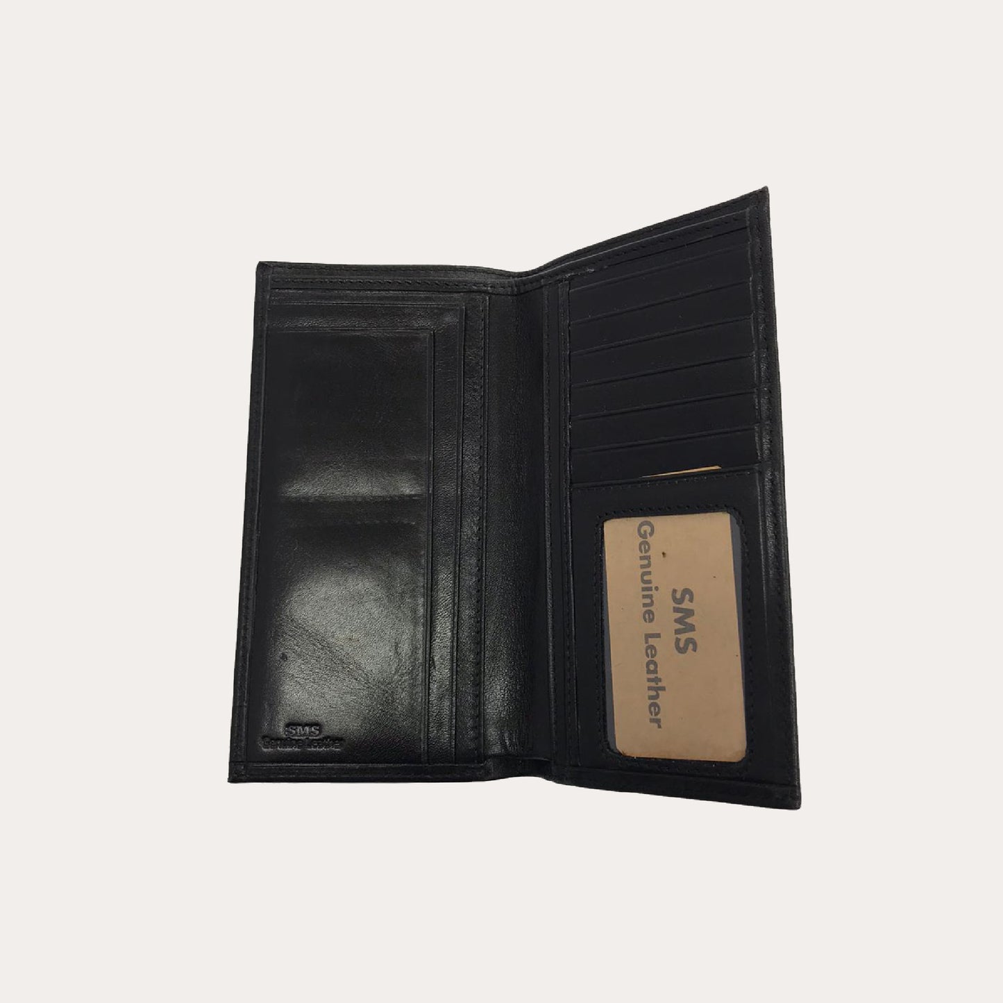 Long Black Leather Wallet-6 Credit Card Sections