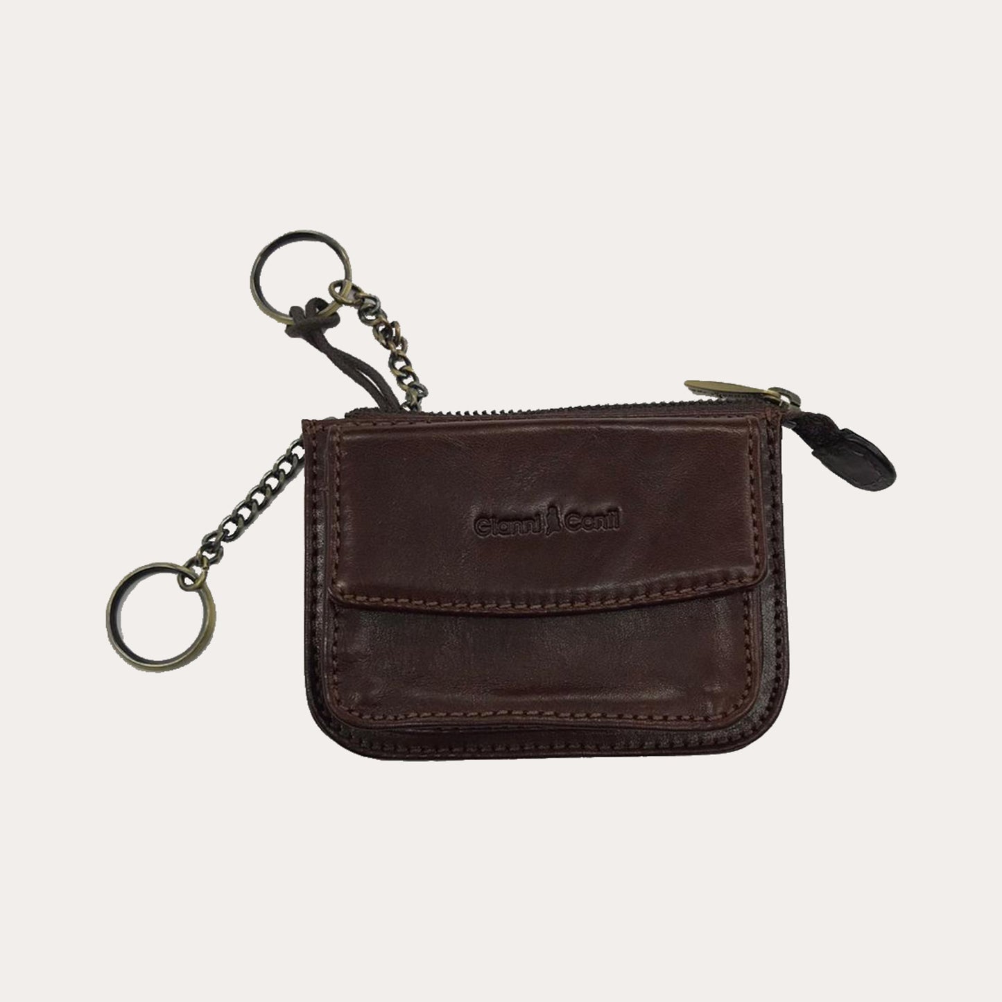 Gianni Conti Brown Leather Zipped Keyring