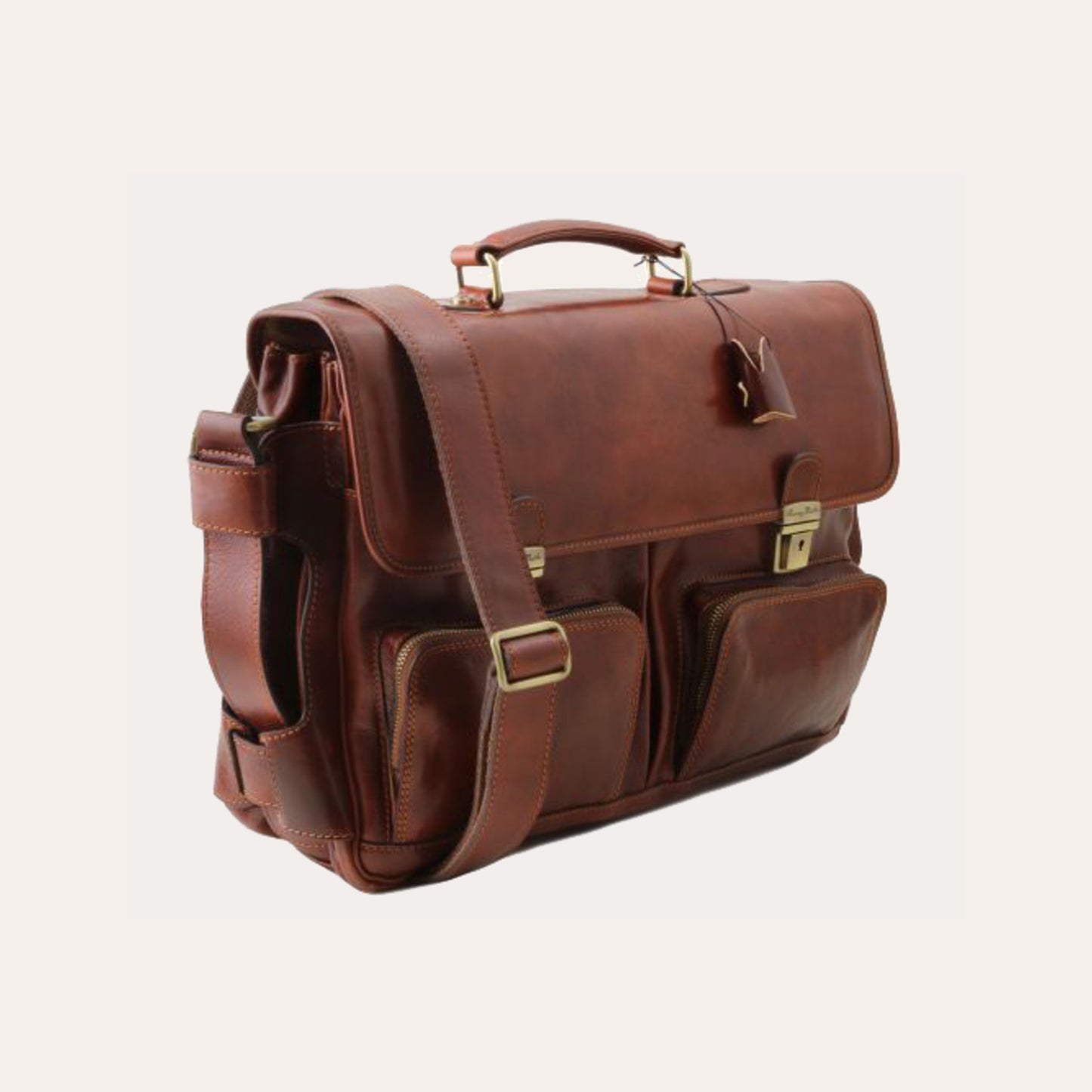 Tuscany Leather Brown Leather Multi Compartment Briefcase with Front Pockets