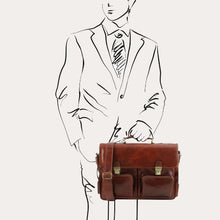 Load image into Gallery viewer, Tuscany Leather Brown Leather Multi Compartment Briefcase with Front Pockets
