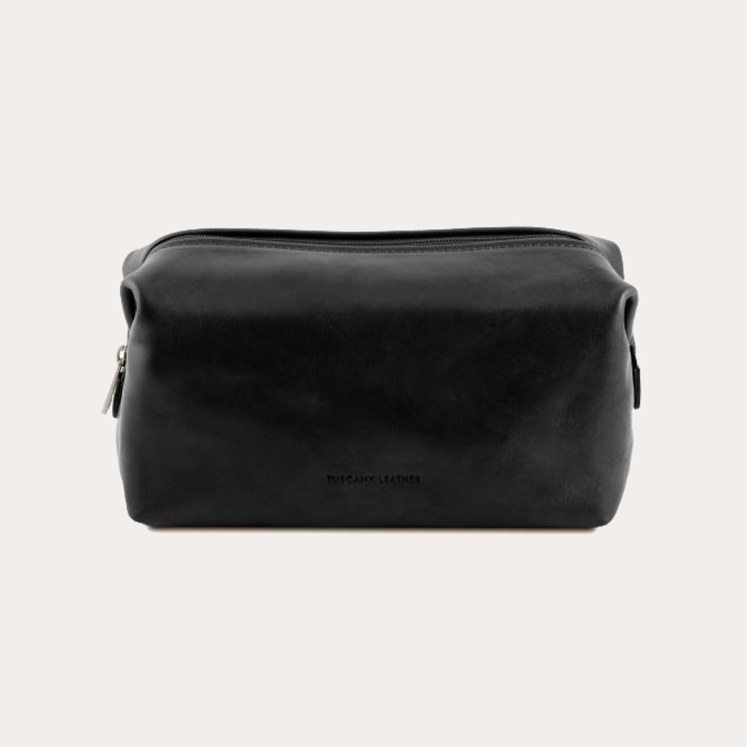 Tuscany Leather Black Leather Washbag-Small Size