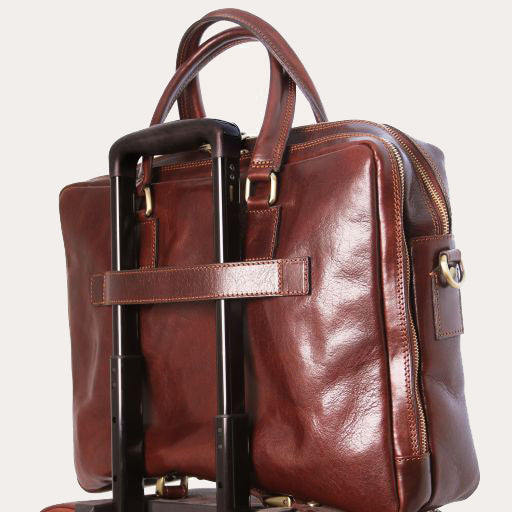 Tuscany Leather Black Leather Laptop Briefcase