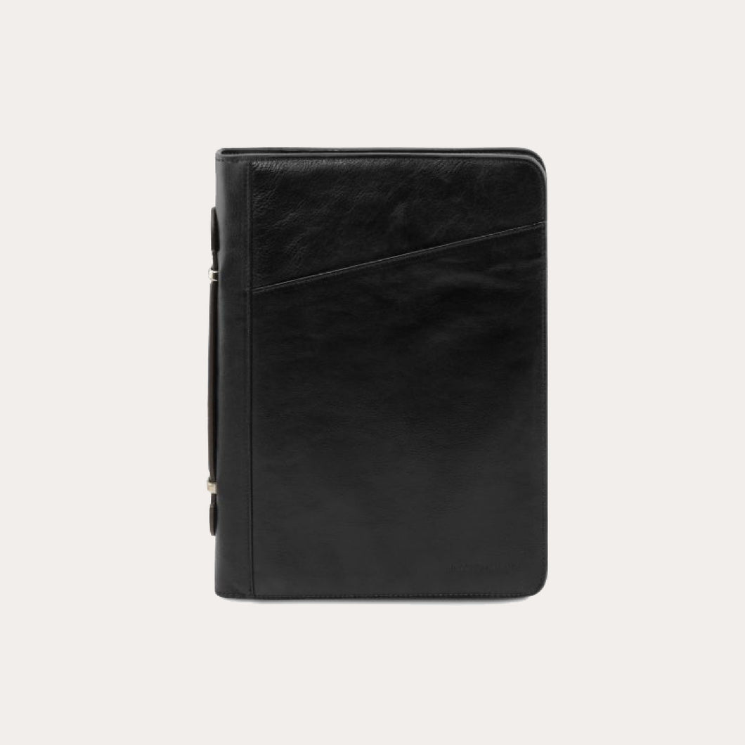 Tuscany Leather Black Leather Zipped A4 Folio with Handle