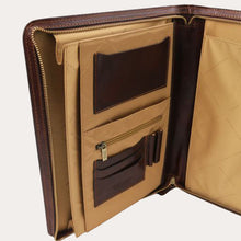 Load image into Gallery viewer, Tuscany Leather Brown Leather Zipped A4 Folio
