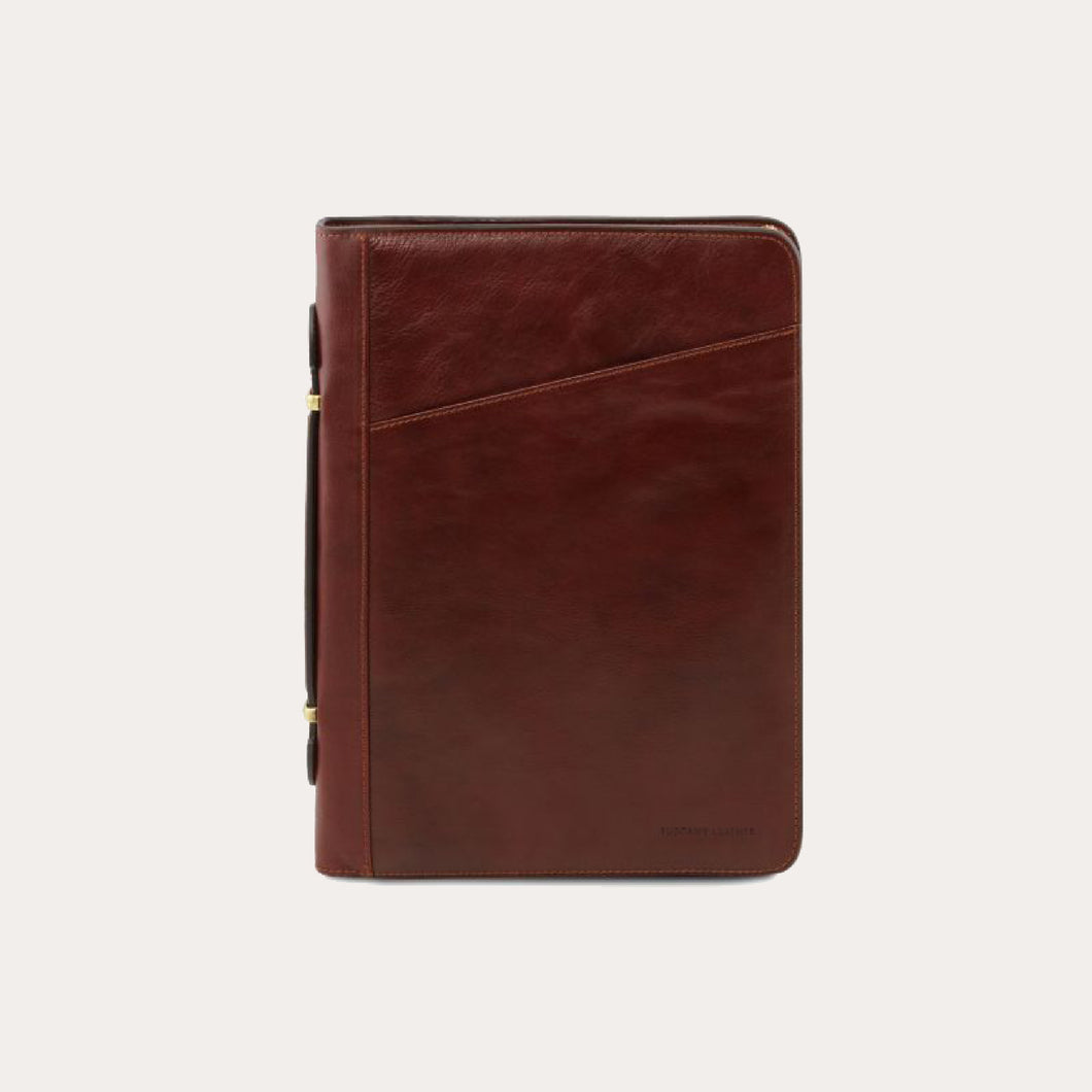 Tuscany Leather Brown Leather Zipped A4 Folio with Handle