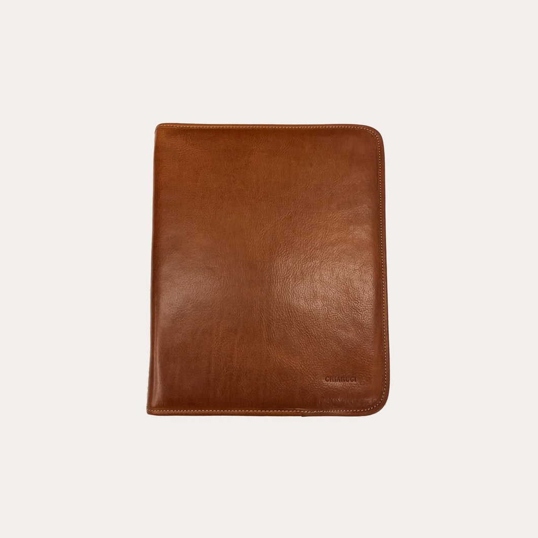 Chiarugi Tan Leather Zipped A4 Folio