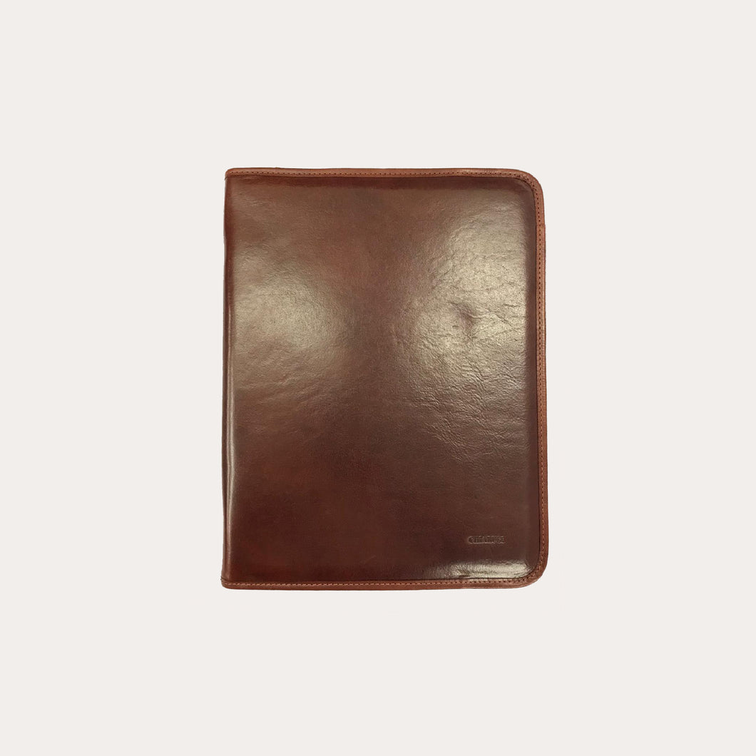 Chiarugi Brown Leather Zipped A4 Folio